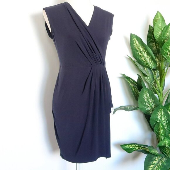 Mishael Kors Navy Blue Draped Surplice V-neck Faux Wrap Sleeveless Mini Dress XS - Picture 1 of 9